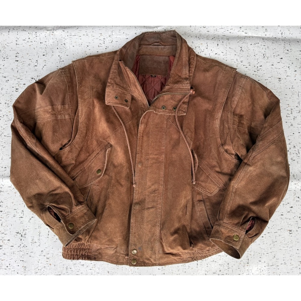 VTG Mens Sz XL J Riggins Brown Leather Full Zip Bomber Jacket